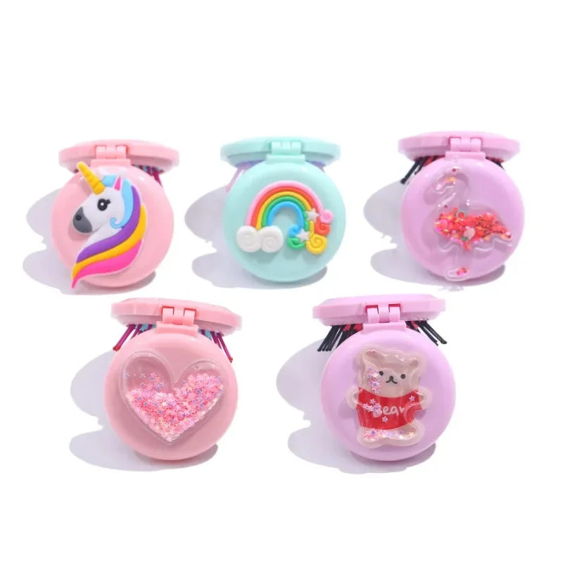 Cute Rainbow Cartoon Air Bag Comb Women Mini Portable Folding Hair Brush with Mirror Head Massager Cushion Pocket Styling Tools