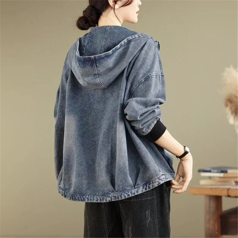 Masss Wasss Punk Spring Vintage Hooded Ladies Denim Jackets Fashion Leisure Classic Outerwear Loose Harajuku Streetwear Clothes