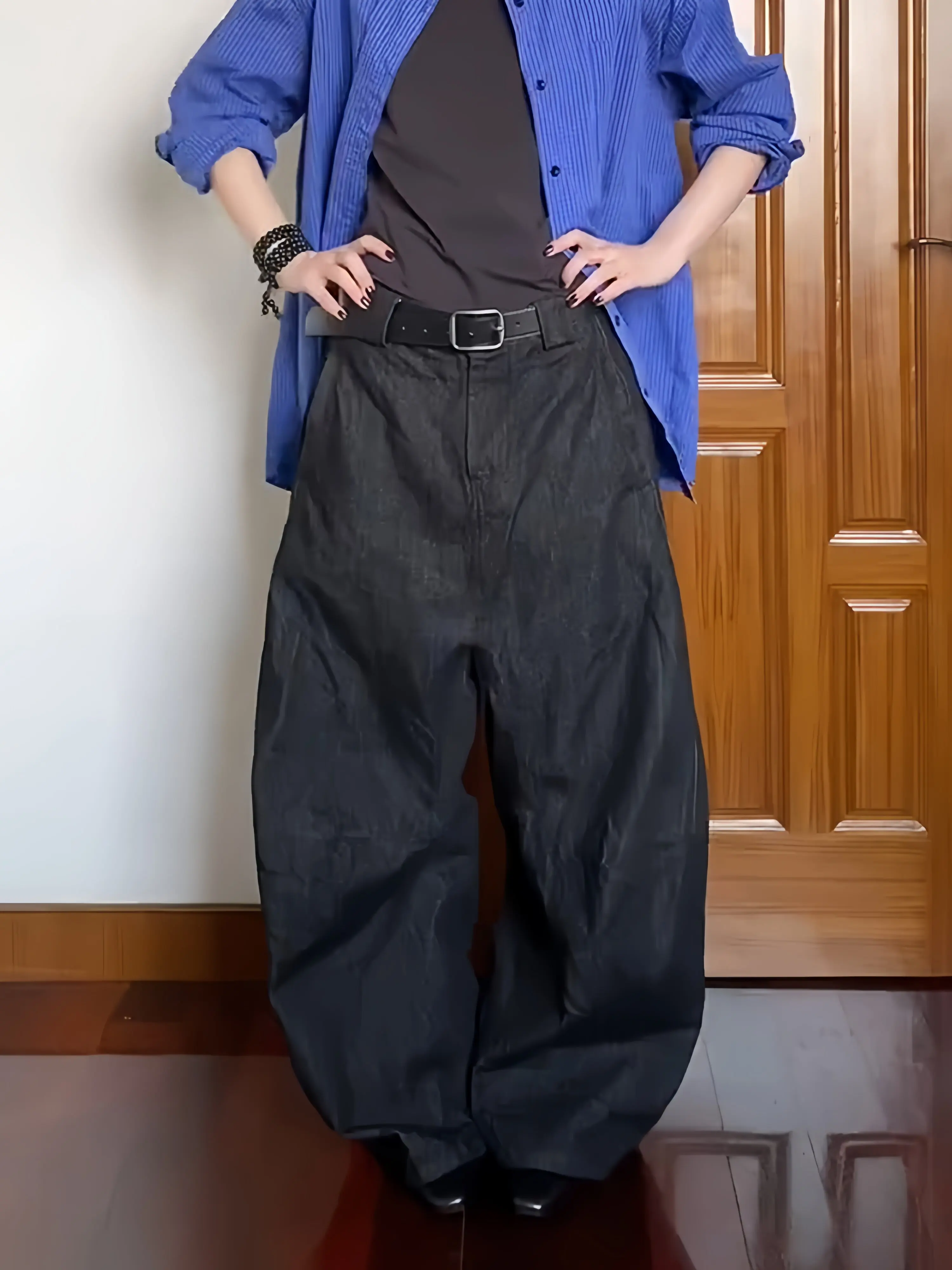 

American Retro Jeans for Women Casual Floor Length Baggy Wide-leg Trousers Harajuku High Waist Denim Pants