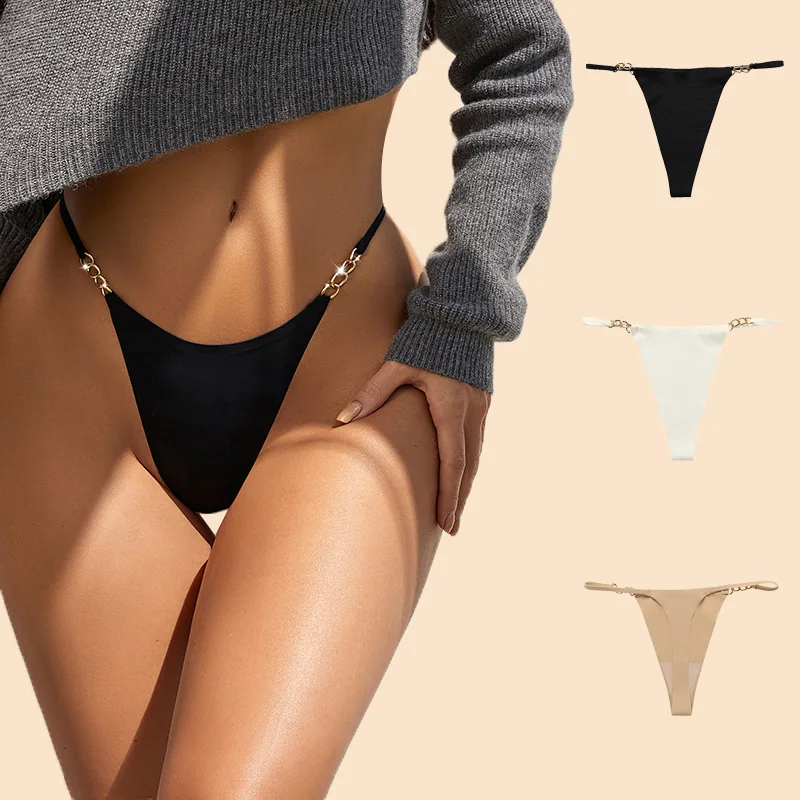 

Sexy T Pants Traceless One-piece Cotton Crotch Breathable Quick Dry Briefs Exquisite Metal Ring Women's Thongs Panties Women