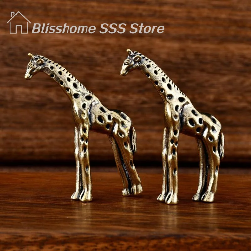 【S】1Pc Brass Giraffe Figurine Desktop Decoration Vintage Animal Statue Miniature Ornament Crafts Latest Model Available
