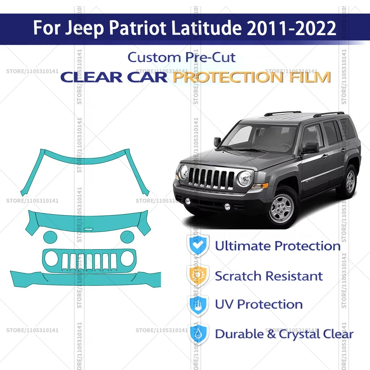 Pre-Cut Paint Protection Film PPF Transparent Car Film Professional Automotive PPF For Jeep Patriot Latitude 2011-2022 Front Kit