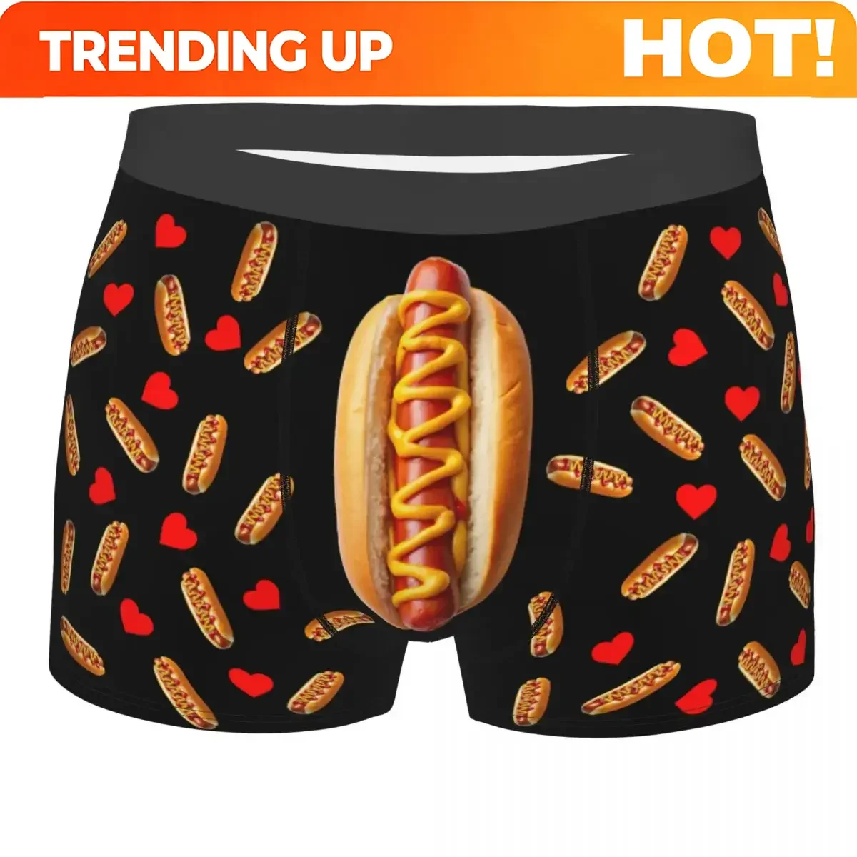 Customization Custom Hot Dog With Hearts Boxers Shorts Men's Personalized Custom Briefs Underwear Cool Underpants