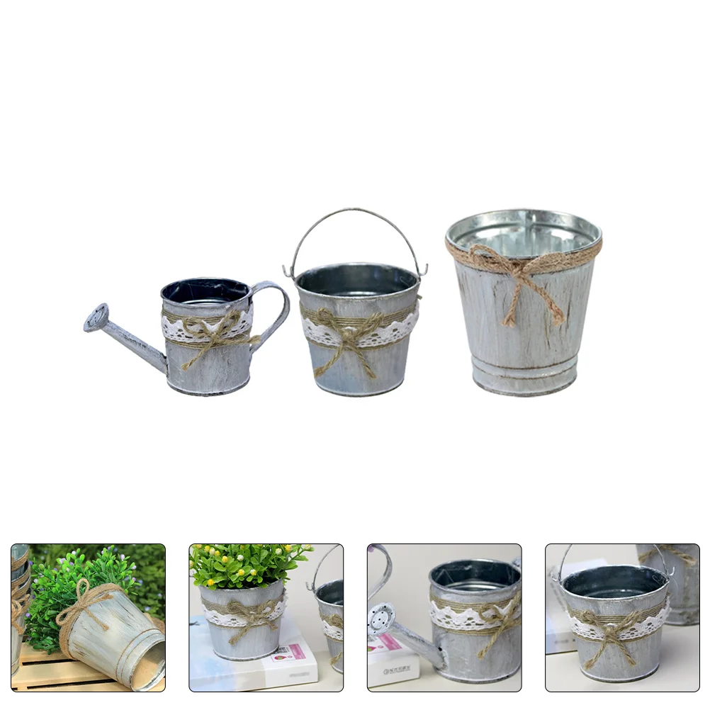 

3 Retro Tin Flower Buckets Vintage Metal Decorative Garden Vase Containers Rustic Balcony Flowerpot Indoor Outdoor