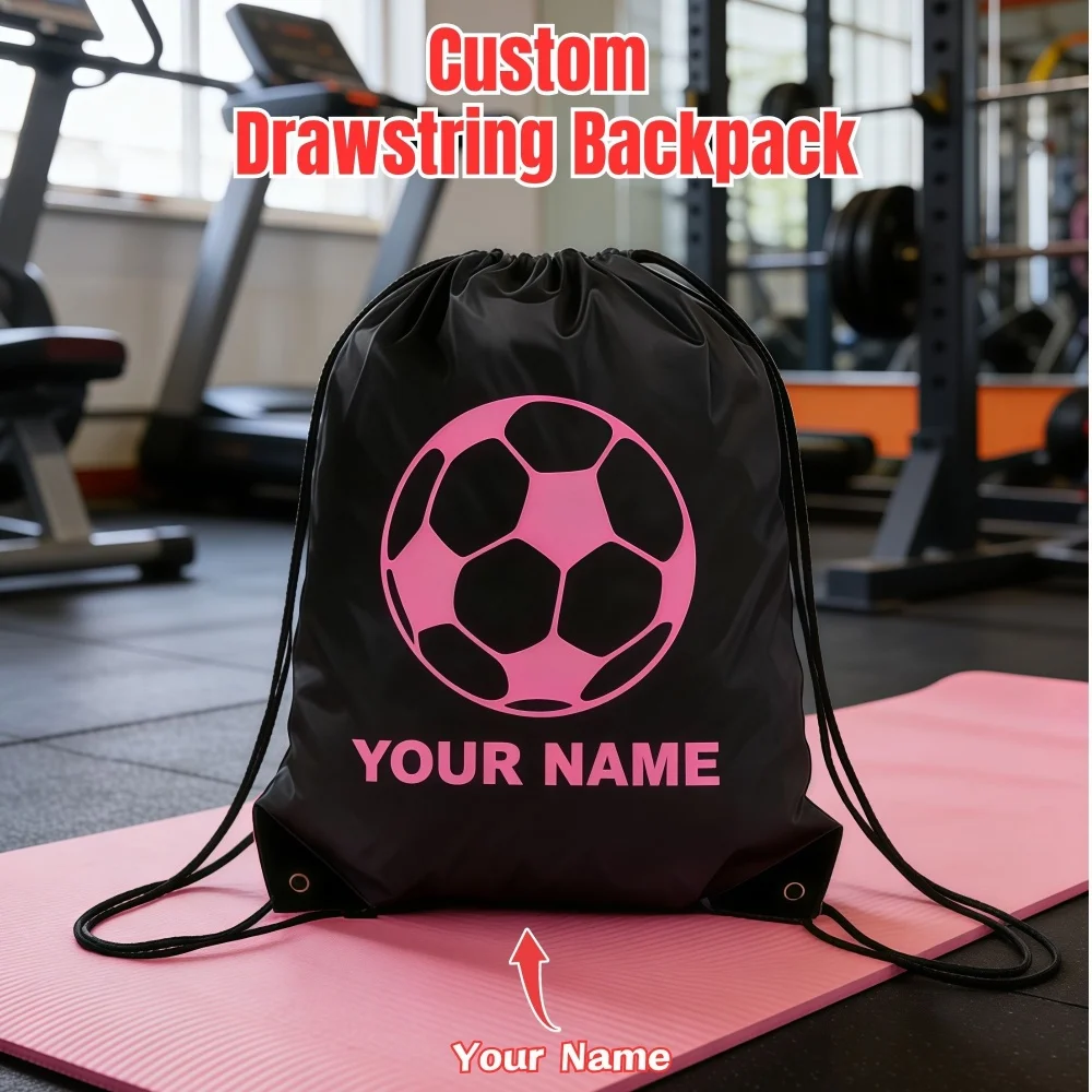Custom Name Soccer Drawstring Backpack Reinforced Corner Polyester Gym Sack Personalized Football Sports Bag for Kids view 2