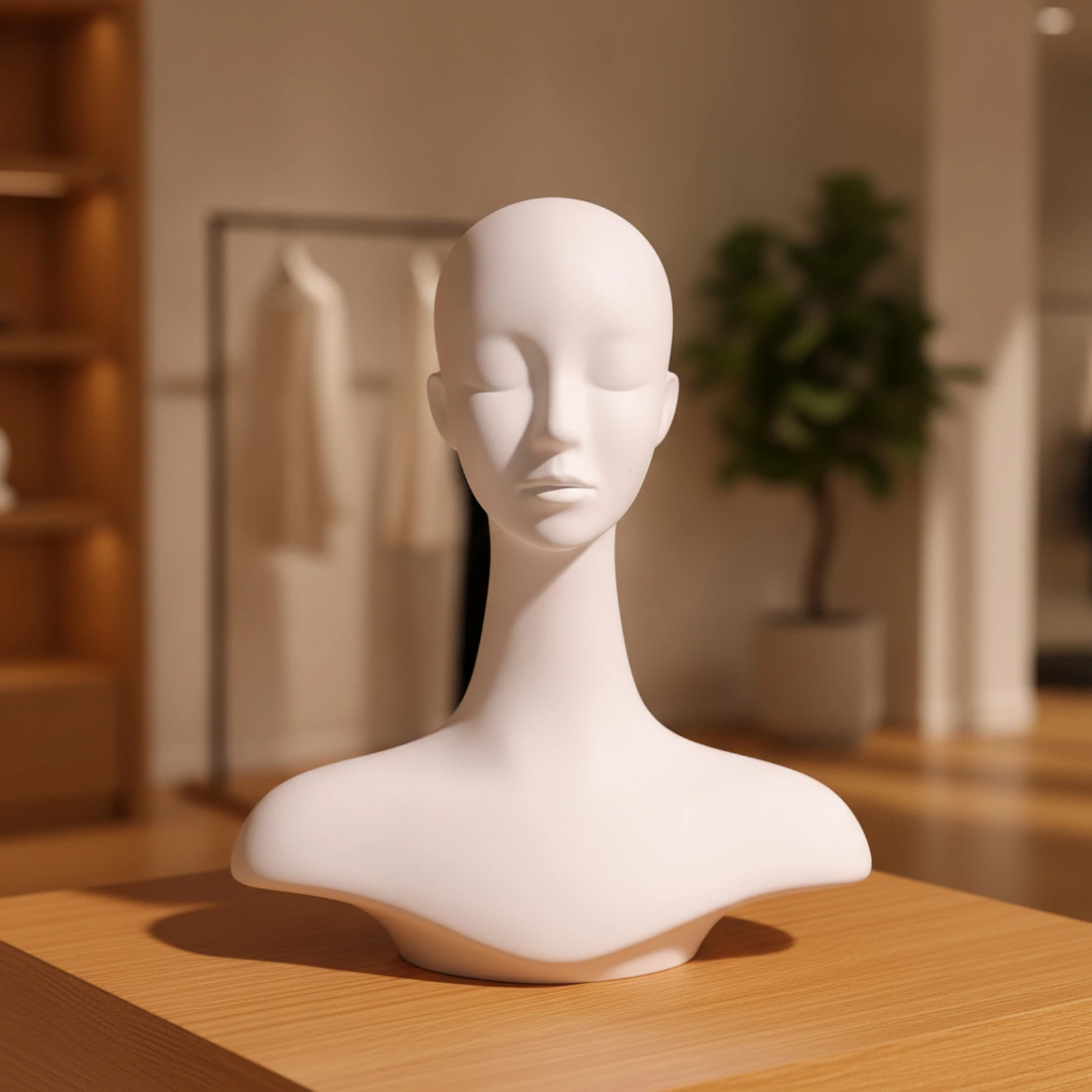Female Mannequin Head Bust Closed Eyes Mannequin Head with Shoulders Smooth Surface Sturdy for Retailers, Shop Display