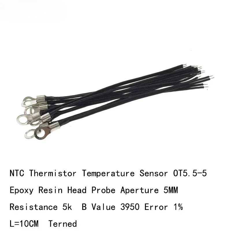 10pcs Temperature Sensor  5K B3950 OT5.5-5 Fixed Line Ears Surface Mount Aperture 5mm   Long 10CM Tin 3mm NTC Thermistor