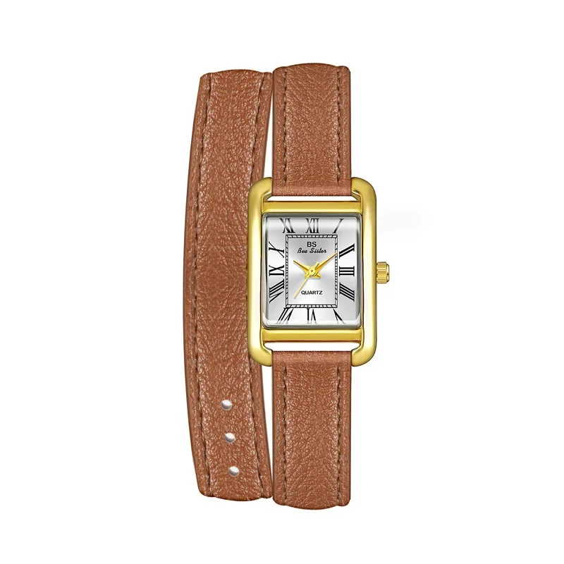 Reloj con correa de cuero de doble bucle para Mujer, relojes de pulsera creativos de cuarzo, reloj con esfera Rectangular, reloj femenino 2024