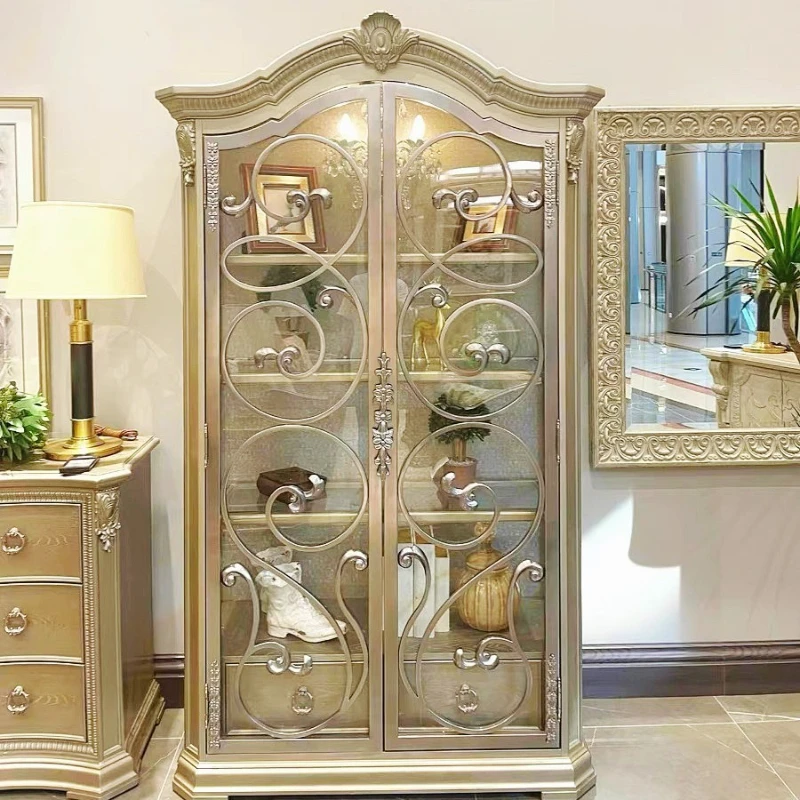 

Solid wood bookcase French retro old carved storage hall display furniture