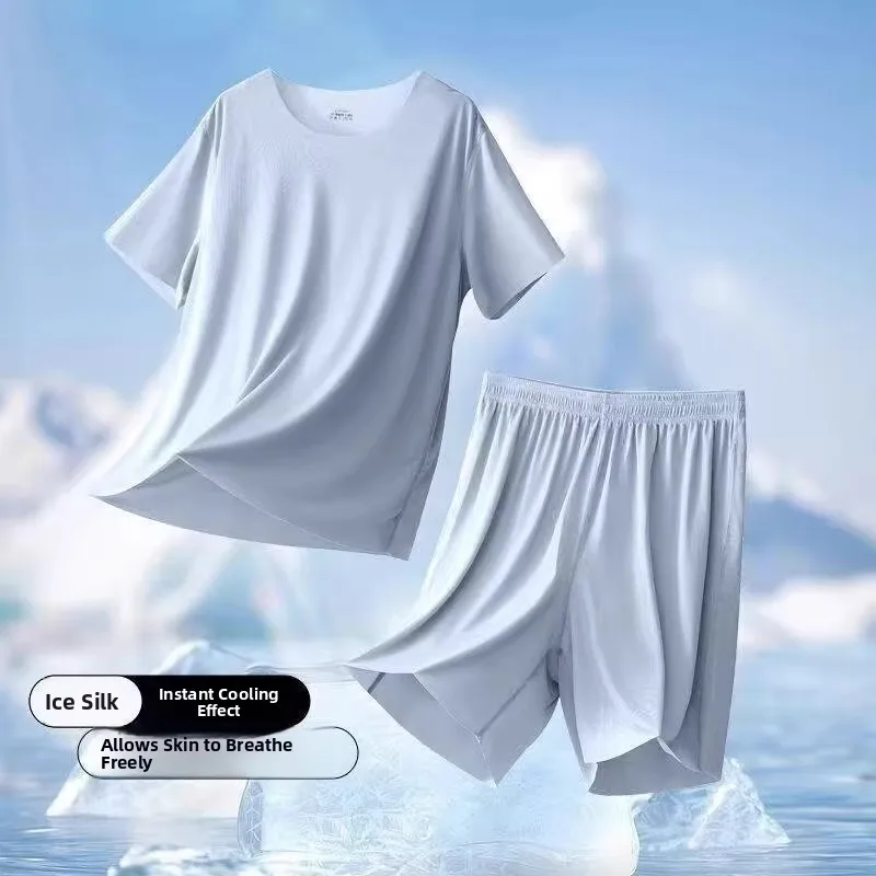 

Men's Summer Ice Silk Modal Thin ort Sve Spwear Set Casual Home Clothes T-irt orts Youth Faion Lightweight