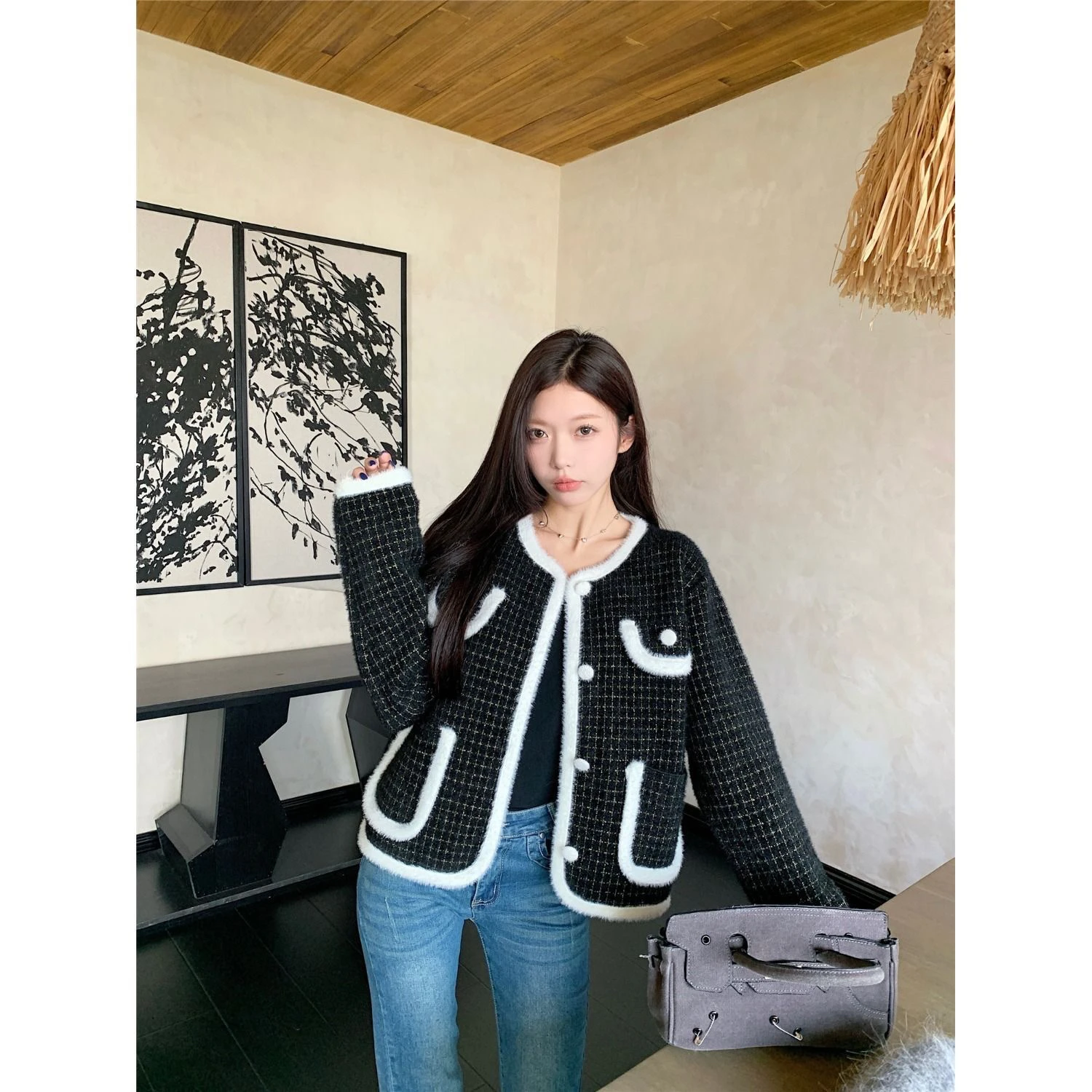 부드러운 니트 오픈 가디건 여성용 가을 겨울 신상 아우터웨어 럭셔리 안티에이징 젠틀 윈드 탑 라운드 넥 롱 슬리브