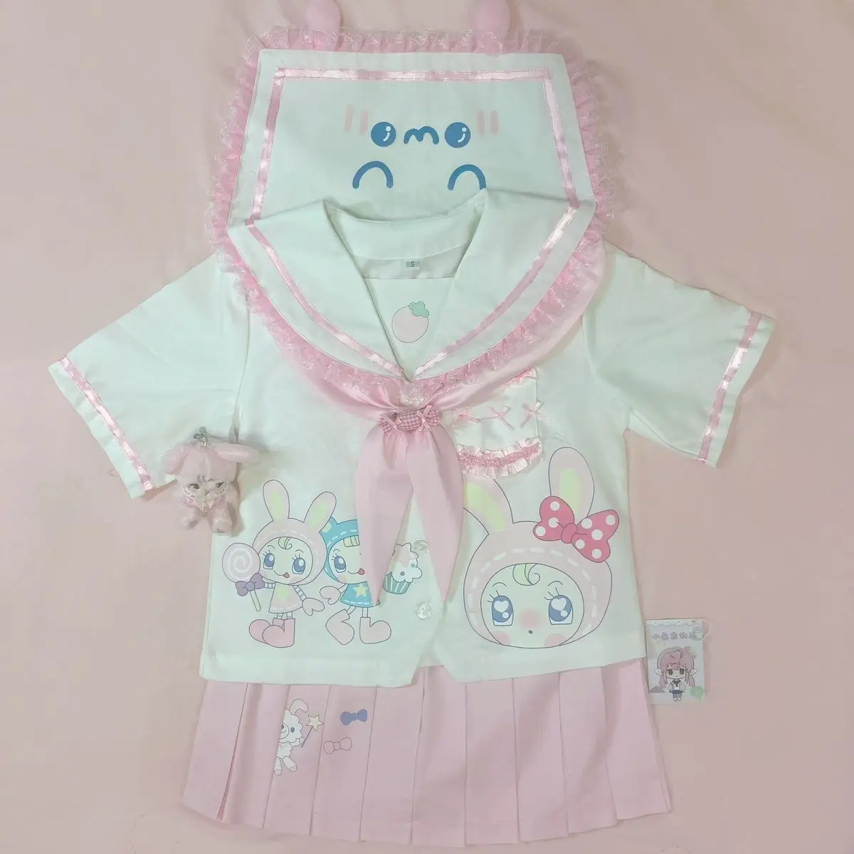 

Japanese Cartoon Mp Original Two Piece Sets Womens Outifits Sailor Collar Top + Pleated Skirt Sweet Cute JK Uniform Y2k Suits