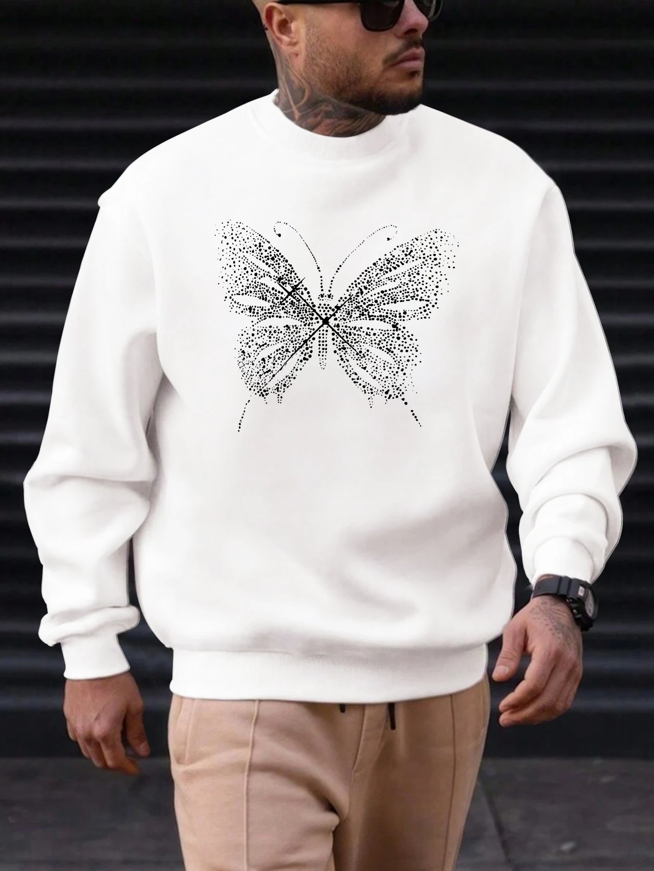 

2025 New Sweatshirt For Men's Butterfly Pattern Printing Cotton Round Neck Fashion Casual High Quality Daily Top Clothing
