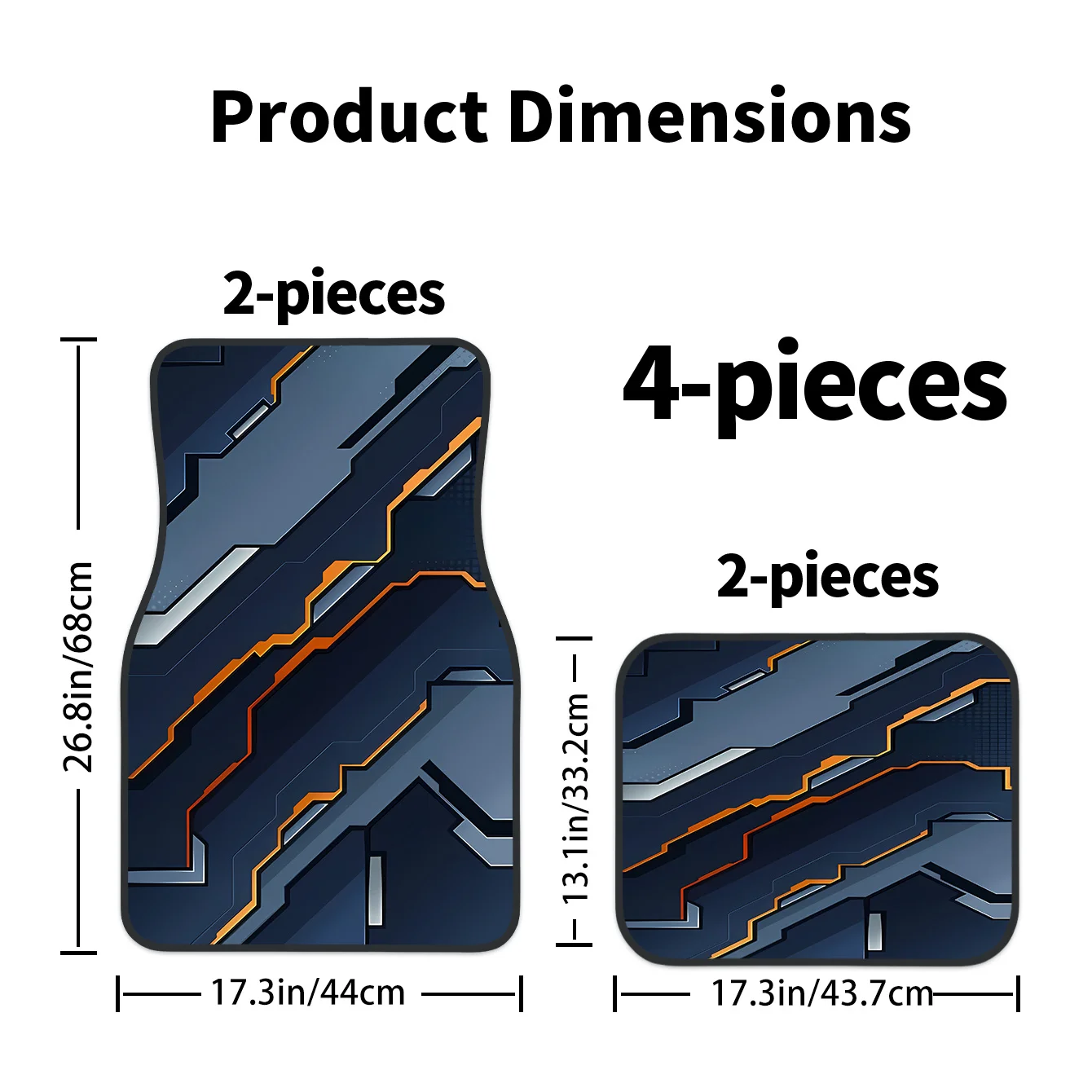 2D 4pcs Set Of Tech Geometric Pattern Car Mats, All-Season, Fashionable And Durable, Easy To Clean, Universal Fit For All Car Mo