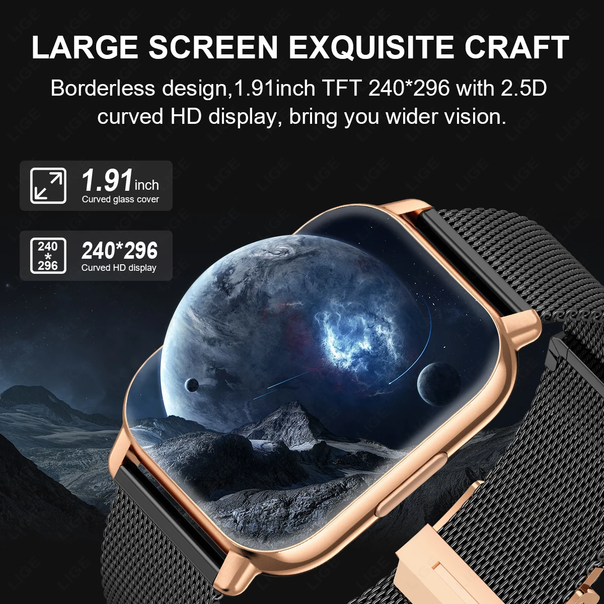 LIGE 1.91 inch HD Screen health monitor Smart Watch Women Smartwatch Sport Fitness Bluetooth Call Women Bracelet For Android ios