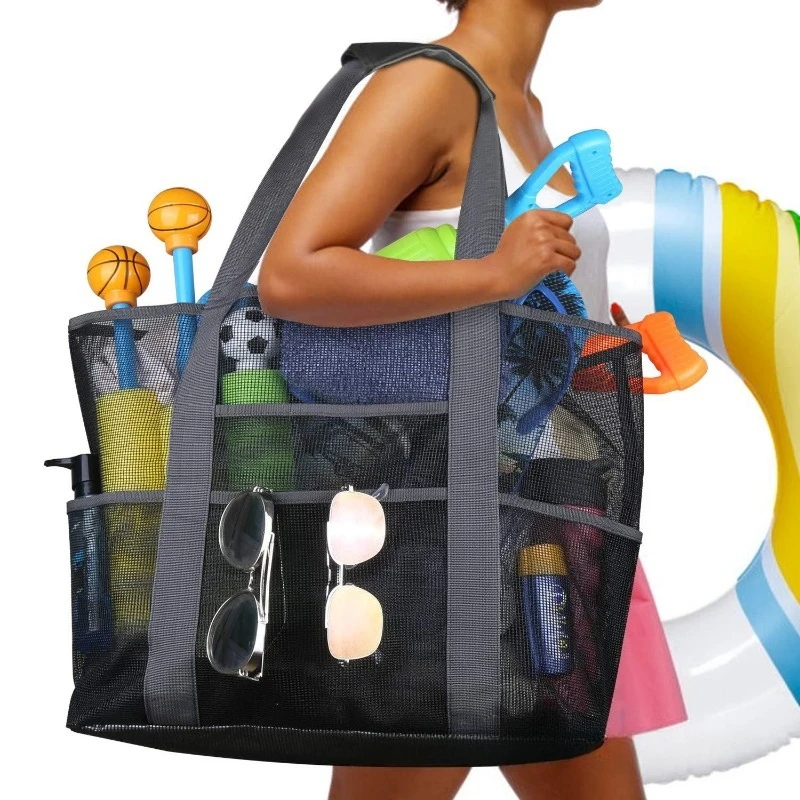 Giant Capacity Beach Tote Bag | Lightweight & Waterproof Foldable Design with Zipper Pockets, Mesh Straps for Pool, Travel & Gym