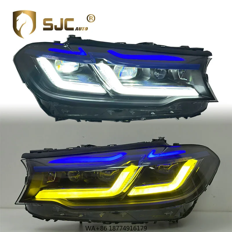 

Автомобильные аксессуары для 5-й серии 2018-2020 года G30 G38, фара в сборе, светодиодная фара, двухцветная DRL, белый + желтый