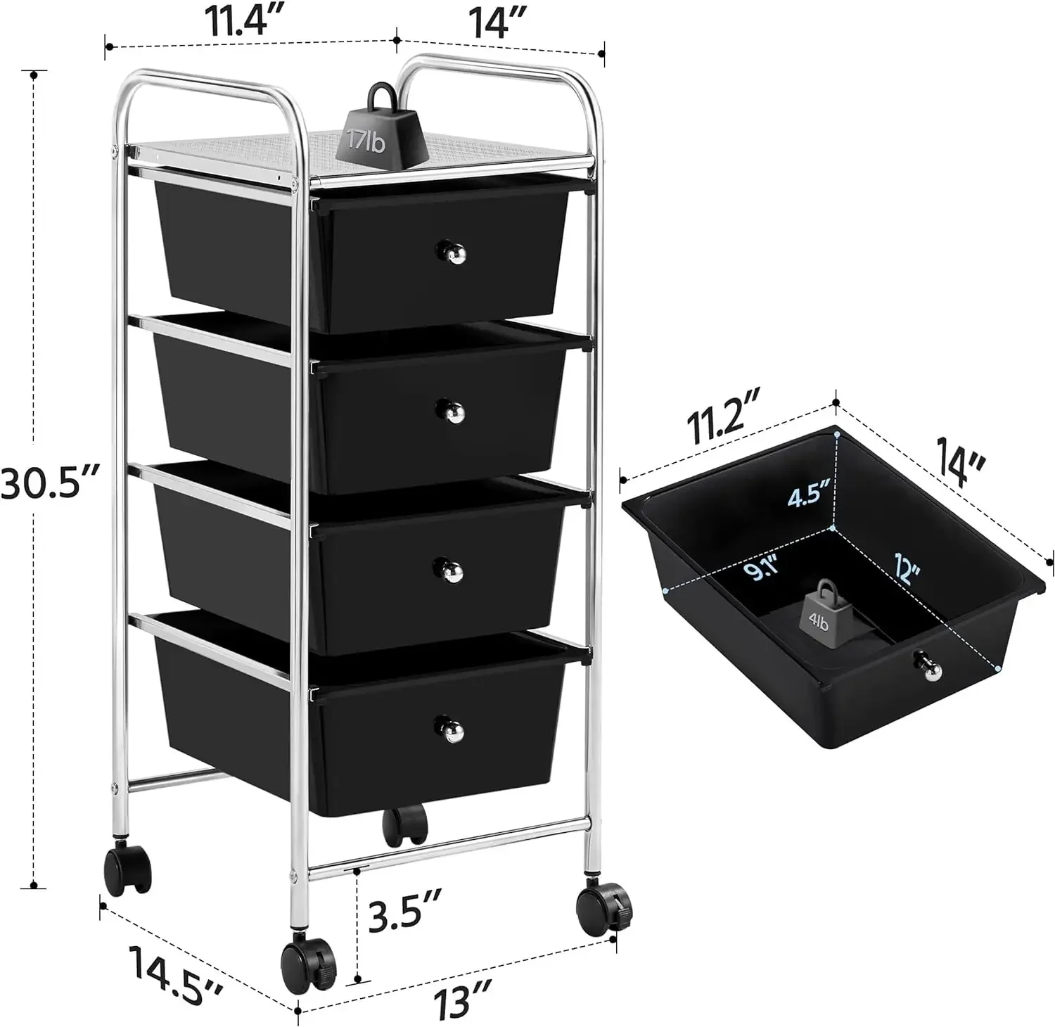 

4 Tier Rolling Storage Cart with Removable Drawers Plastic Trolley Organizer craft cart organizer with drawers 360 Castor