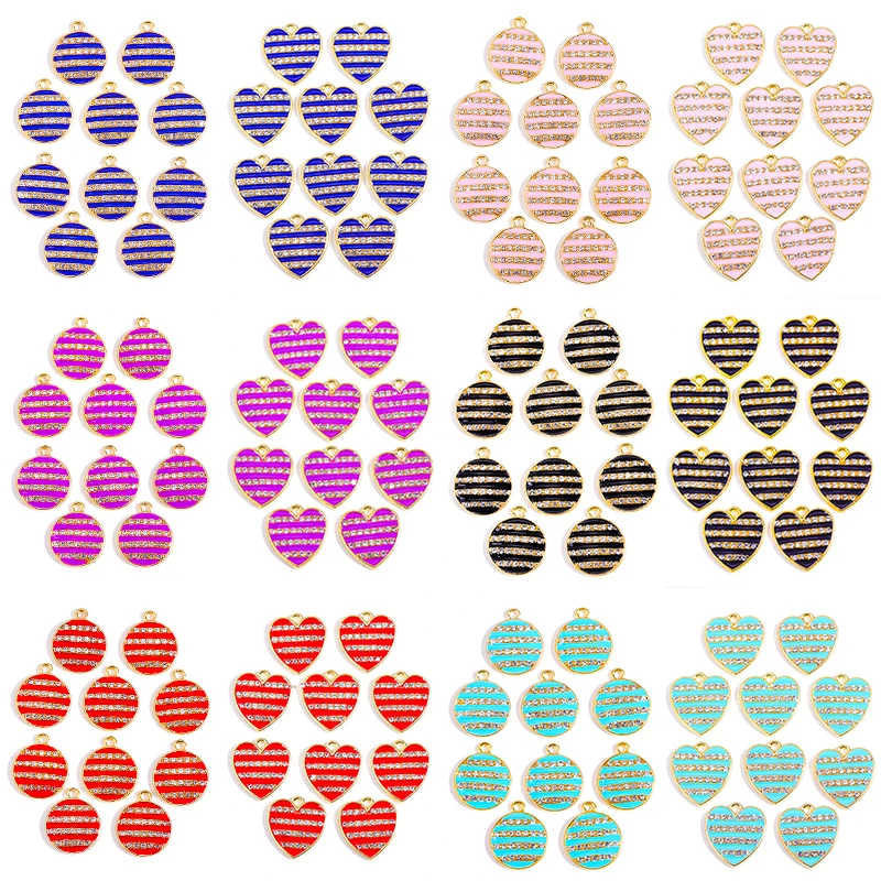 18*17MM Emaille Kristall Shiny Spleißen Herz Rund Legierung Halskette Anhänger Charme Für frauen Ohrringe DIY schmuck Machen
