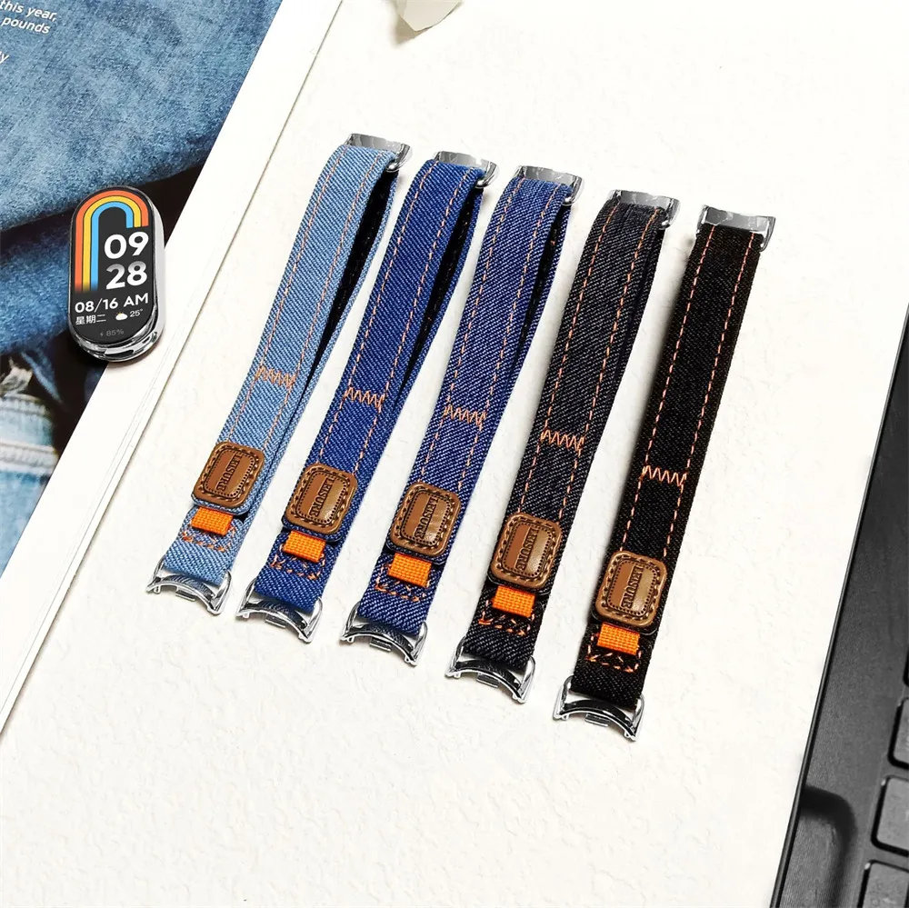 Холщовый ремешок для Xiaomi Mi Band 8 9 8NFC 9NFC, модный модный джинсовый ремешок с небольшой талией, спортивный браслет