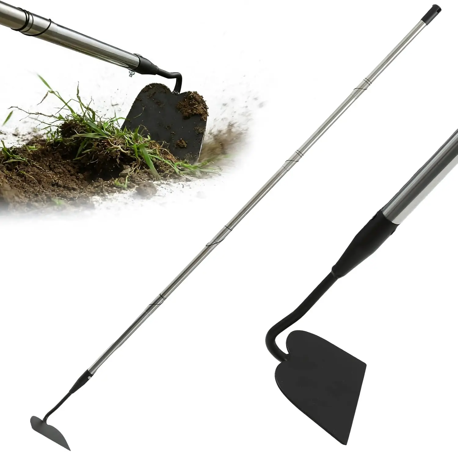 

80-дюймовая садовая мотыга из нержавеющей стали с длинной ручкой и 7-дюймовым широким лезвием для прополки, культивации и копания