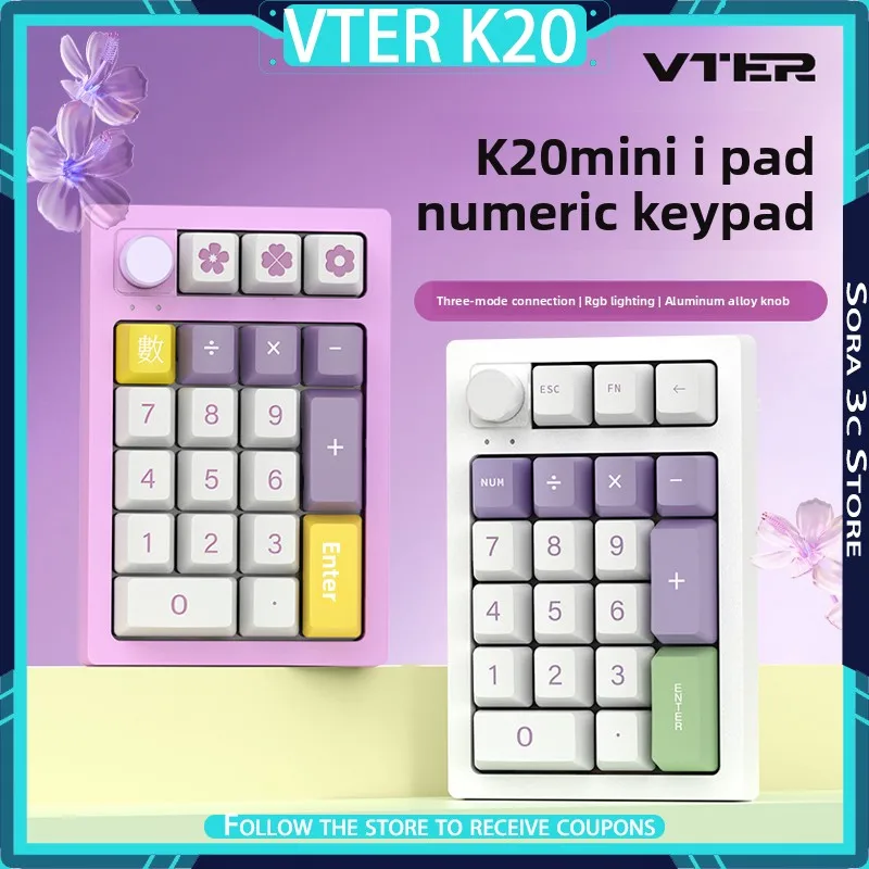 

VTER K20 Mini Mechanical Keyboard Wireless Three Mode RGB Hot-swapping Multi-function Knob Ergonomics Custom Numeric Keypad