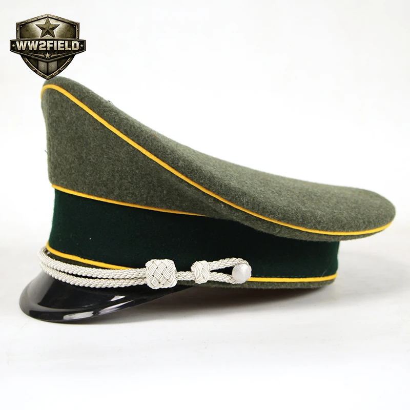 

Woolen German Tanker Hat with Yellow Trim and Metal Cord - Leather Lined, Breathable Inner B95