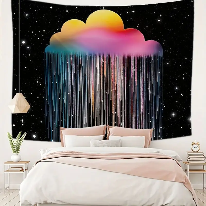 VIKAMA Starry Sky Gradient Rainbow Clouds Colorful Strips Dropping Tapestry Background Hanging Cloth Ins Girl Y2K Room Decor