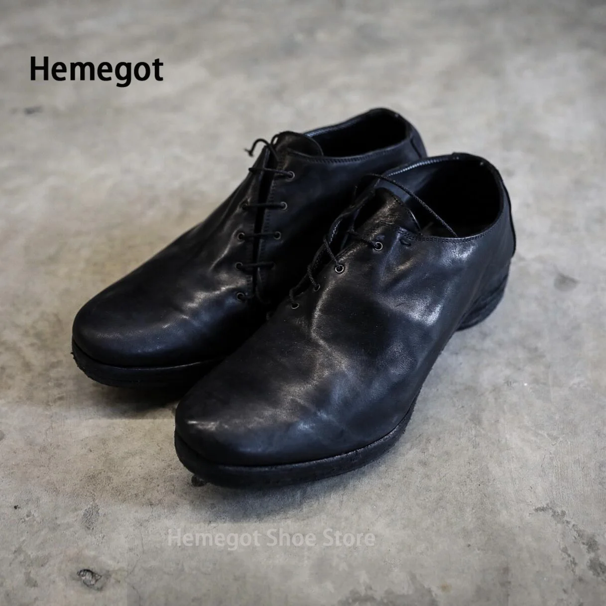 Irregular Heels Derby Shoes Lace-Up Casual Shoes Classic Solid Color Handmade Board Shoes Designer Style Newest Men's Shoes