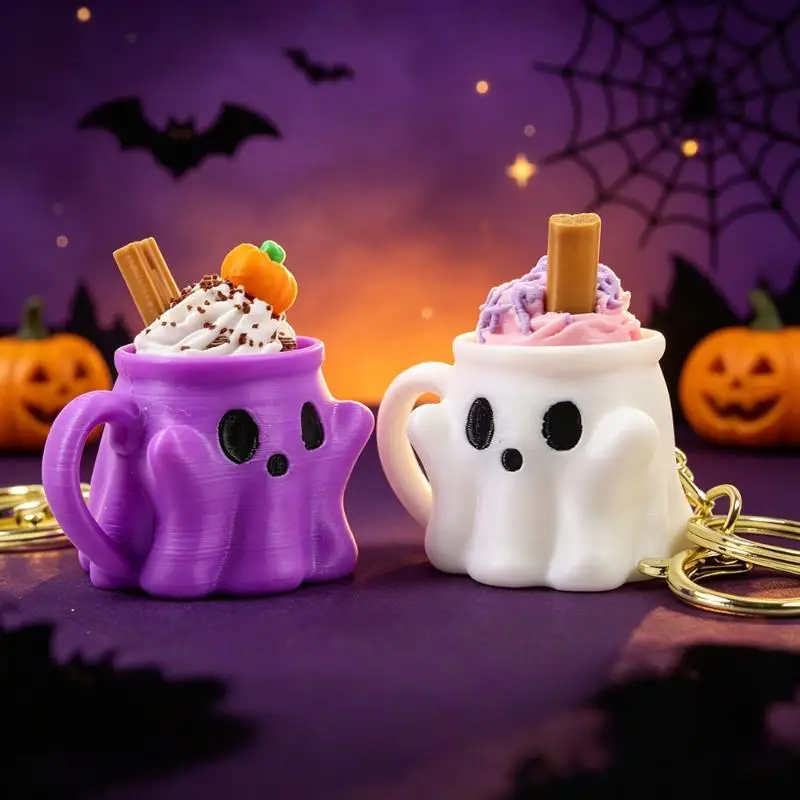 3D Printed Ghost Ice Cream Keychain Halloween Clicker: Button Stress Relief Decompression Keycap Pendant Gift