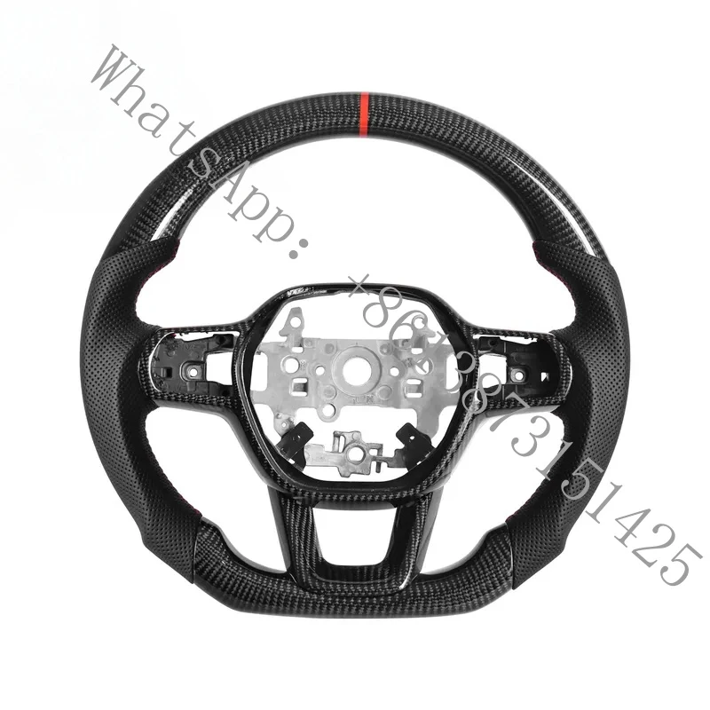 Suitable Carbon Fiber Steering Wheel 2022-2024 11th Gen, D-shaped Flat-bottom Nappa Perforated Leather