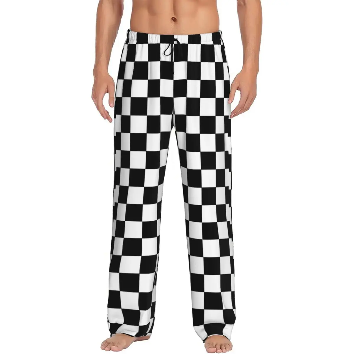 

Custom Men's Checkered Black And White Pajama Pants Printed Sleep Sleepwear Bottoms with Pockets
