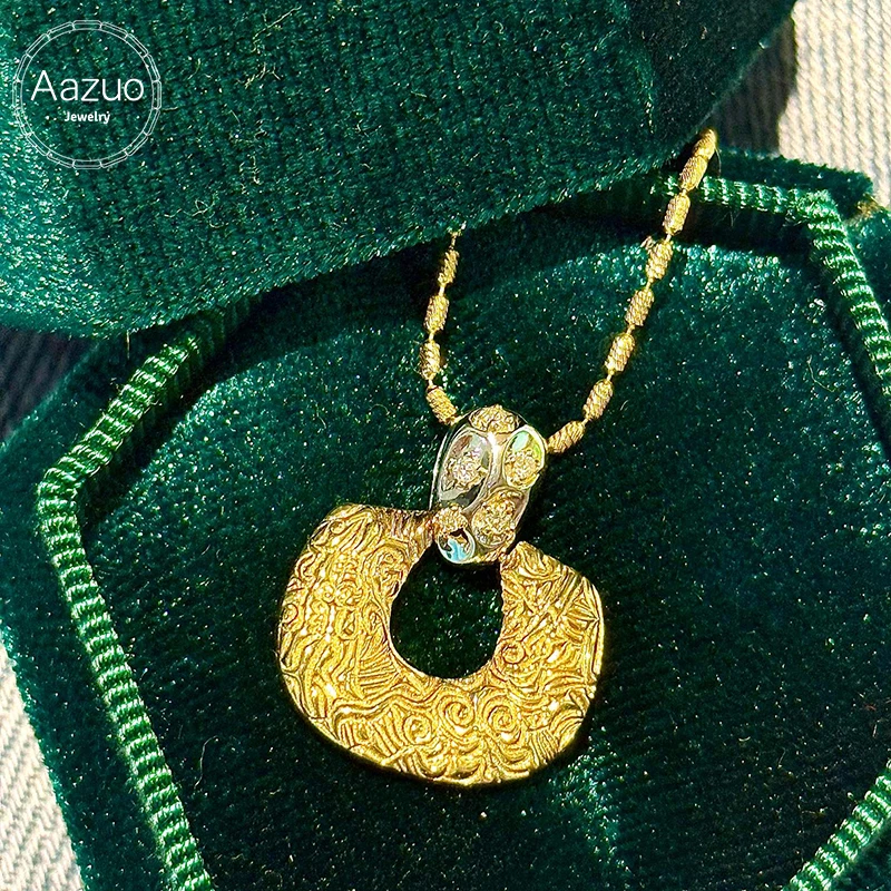 Aazuo Luxury Jewelry 18K Yellow Solid Gold Real Natrual Diamond Square Shape Only Pendent Without Chain For Women Senior Banquet