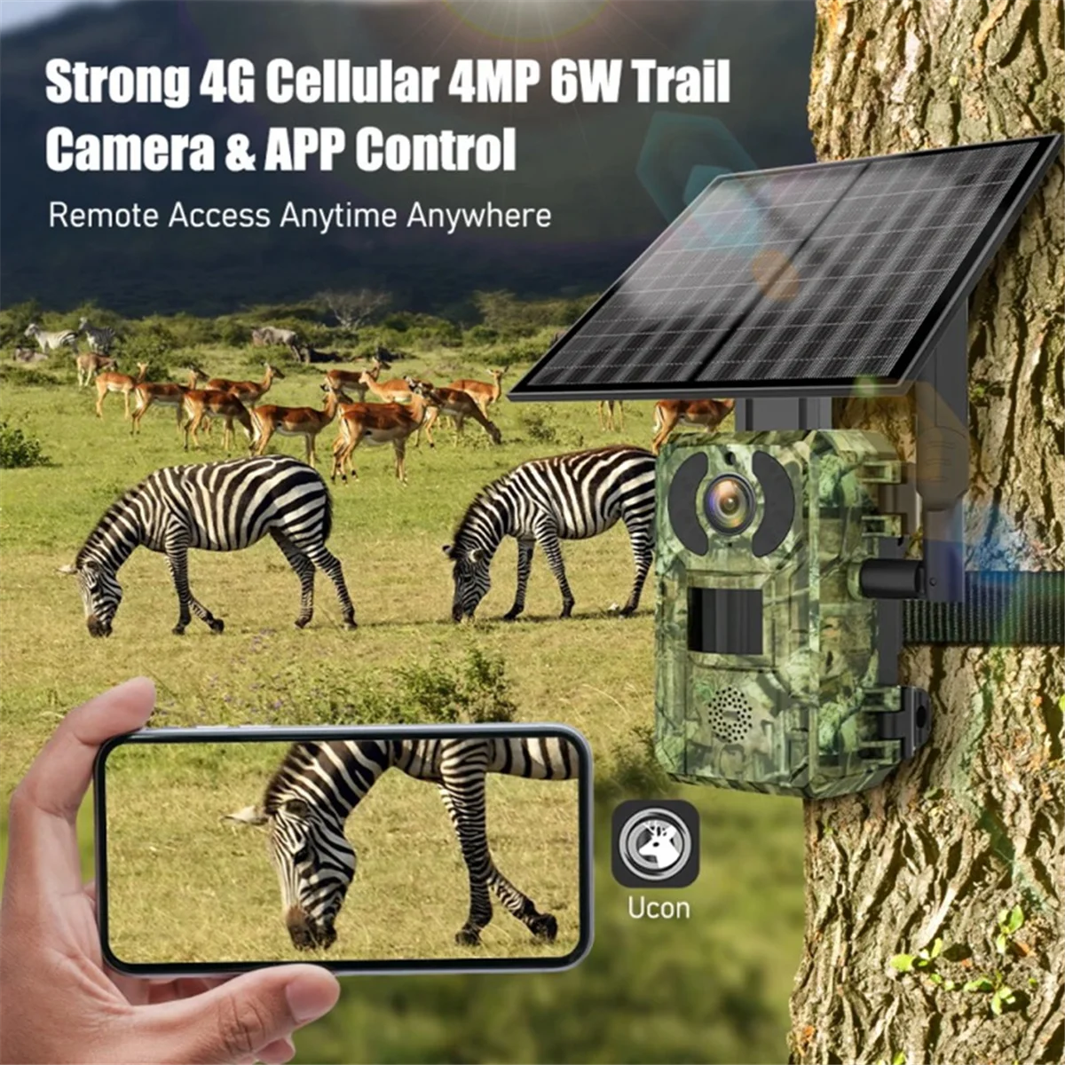 New Tech 4G Sim Card LTE Cellular 4W Solar 7800MAh Battery Hunting Trail Motion Activated Night Vision 4MP IP66 Camera(EU)