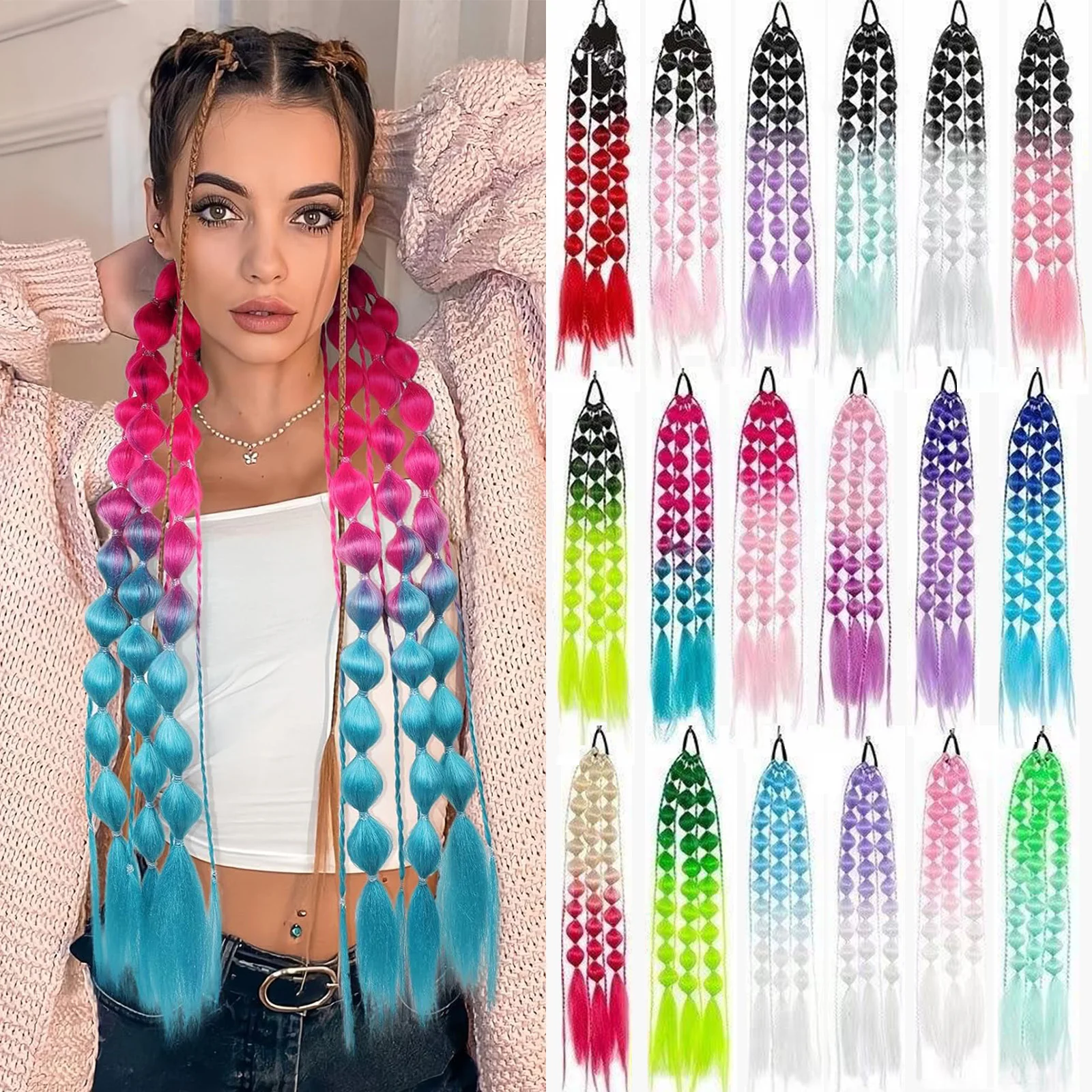 Synthetic 1Pcs Colored Hair Extensions, Behufun Lightweight Colored Hair Extensions for Bubble Ponytail Extension with Hair Tie