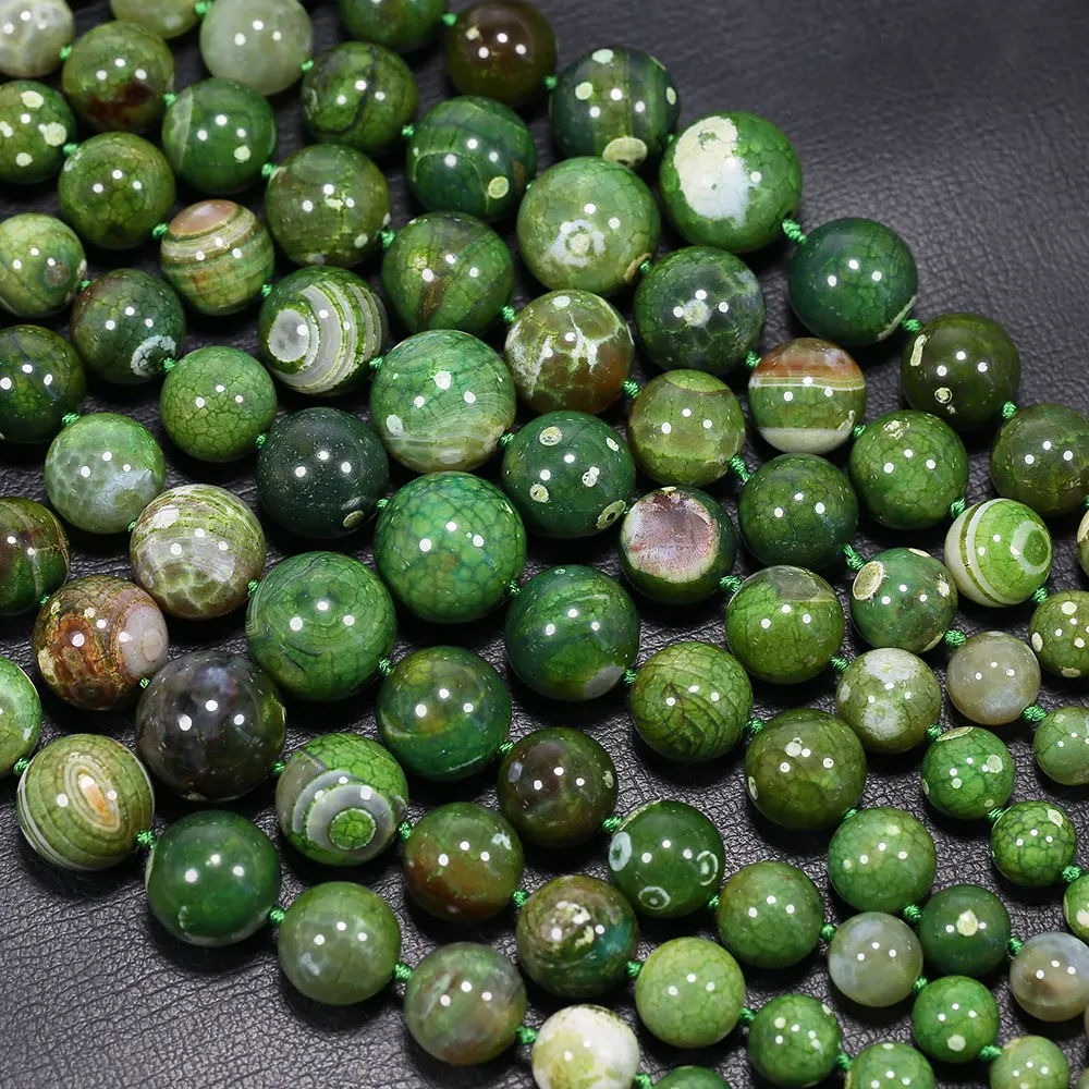 

APDGG Natural Round Green Flower Agate Real Stone Slab Coated Gems Smooth Slice Loose Beads Jewelry Making DIY