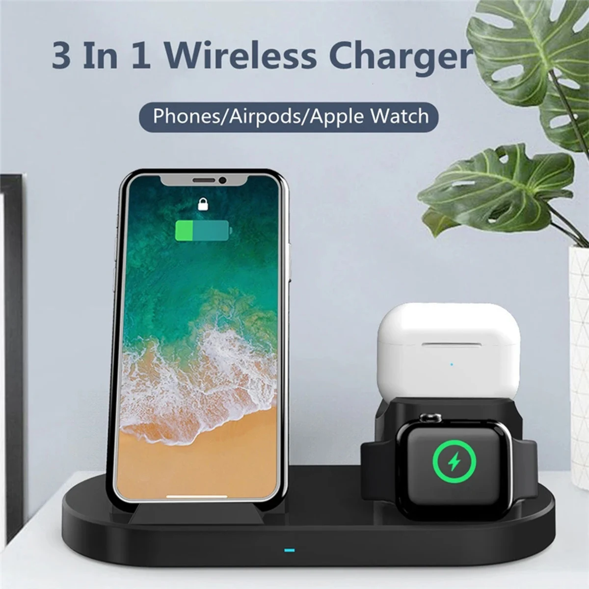 The new 30W 3-in-1 magnetic wireless for Apple Watch AirPods LED digital alarm charging stand is suitable for iPhone15 14 13 12