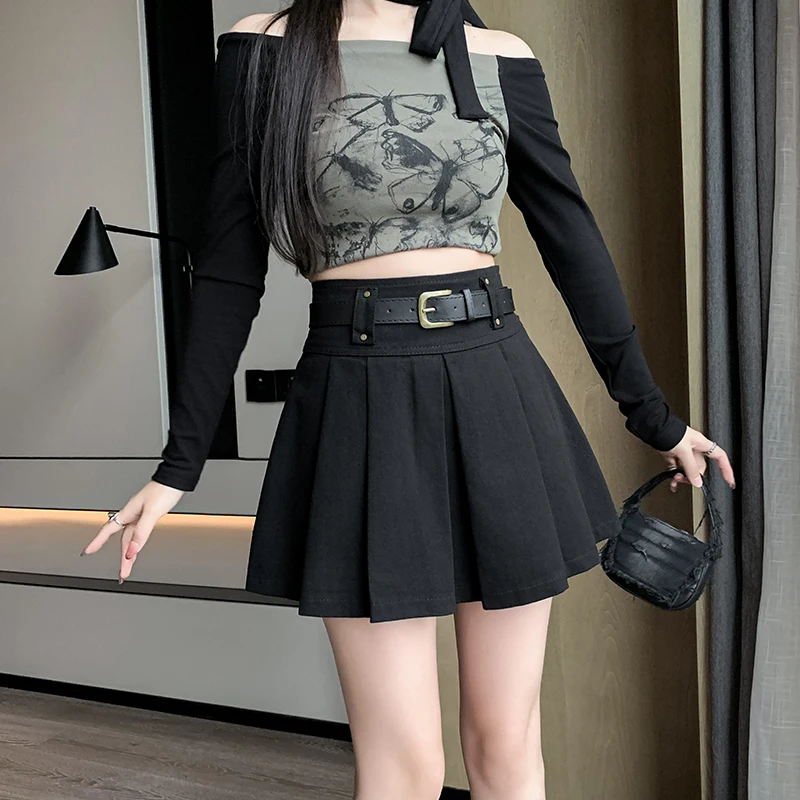 

Плиссированная юбка трапециевидной формы с высокой талией, женская утягивающая хлопковая ткань с талией, милая сезонная юбка на весну и осень