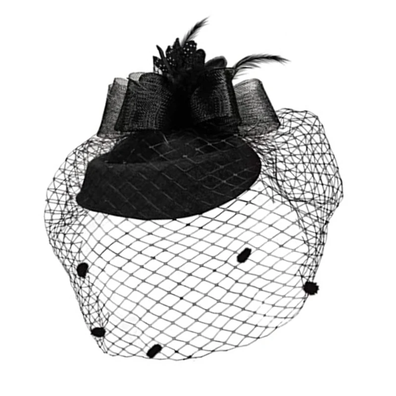 ZB91 2pcs Fascinator Hat Women Mesh Ribbons Feathers Fedoras Hat with Mesh Gloves Cocktail Tea Party Headwewar for Girls