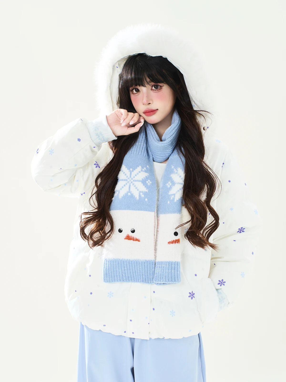 

ENJOG Thiened Winter Coat Women's Loose Fit Cotton Jaet with Scarf Snowman Fur Collar Hooded Warm Cotton Outerwear