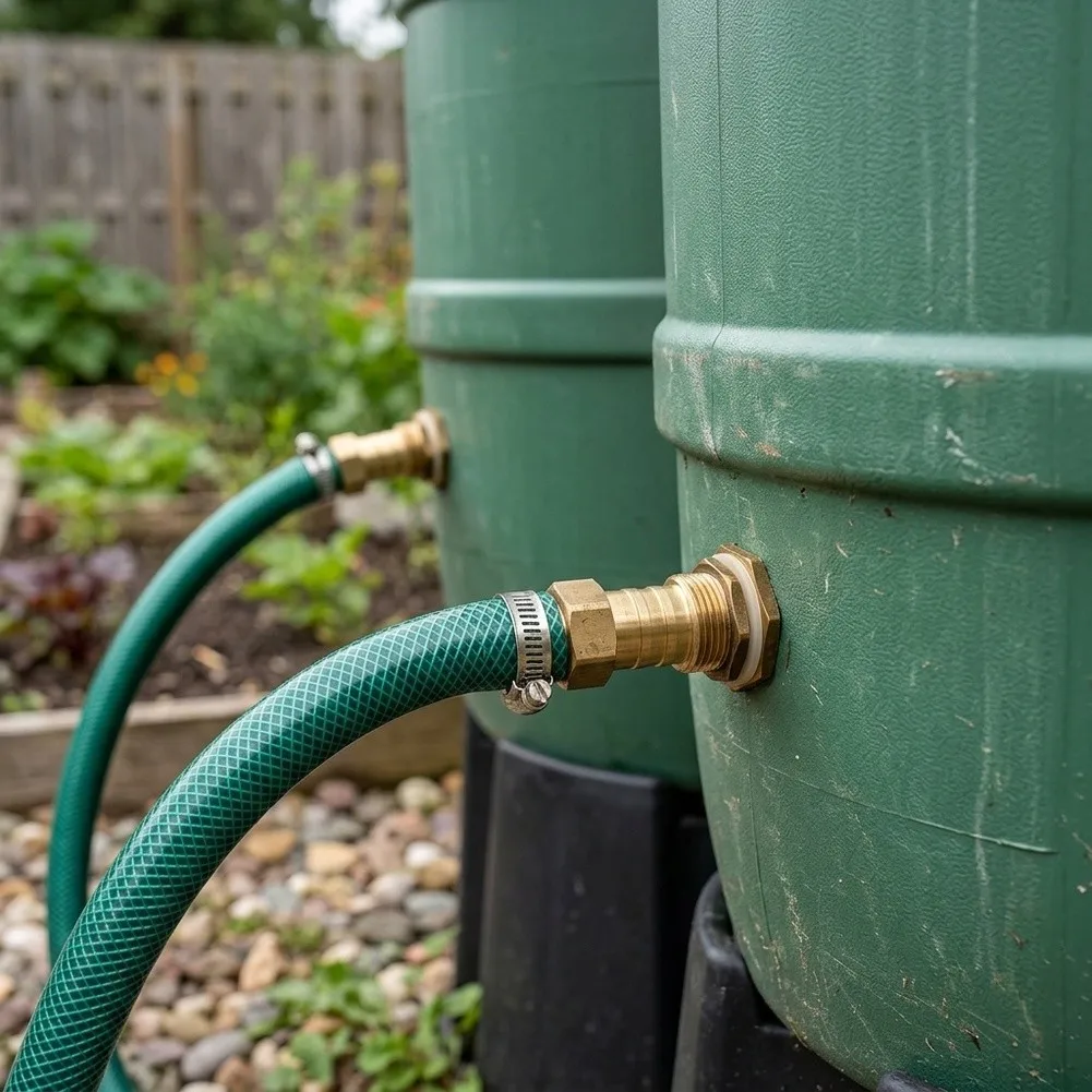 Rain Overflow Hose Kit with Brass Connector and Rubber Hose for Rainwater Collection and Outdoor Water Conservation