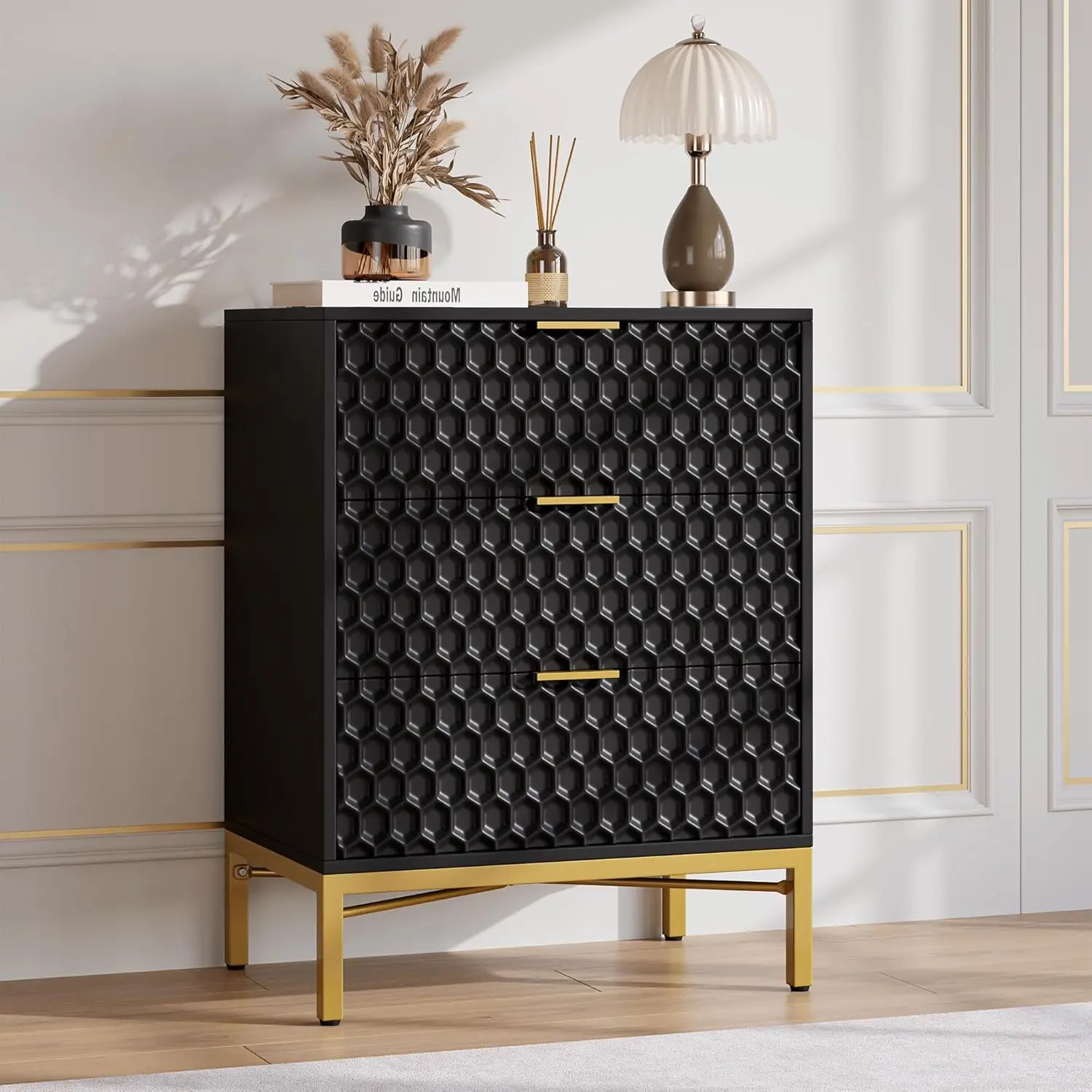 

3 Drawer Dresser for Bedroom, Modern Nightstand with Wide Top, Chest of Drawers with Deep Drawers, Wooden Dresser, Side Table fo