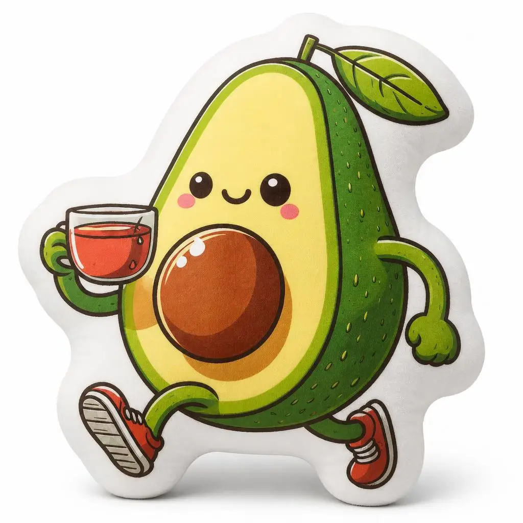 Kawaii Avocado Sipping Tea Plush Pillow Cushion Funny Stuffed Throw Pillow Home Decor Gift Sofa Bed Restaurant Chef Kitchen Cafe