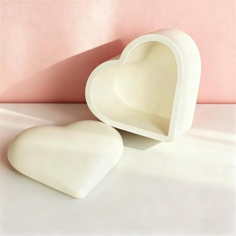 Love Heart Shape Storage Jar Silicone Molds Jewelry Storage Box Concrete Cement Vessel Container Home Decoration Mould