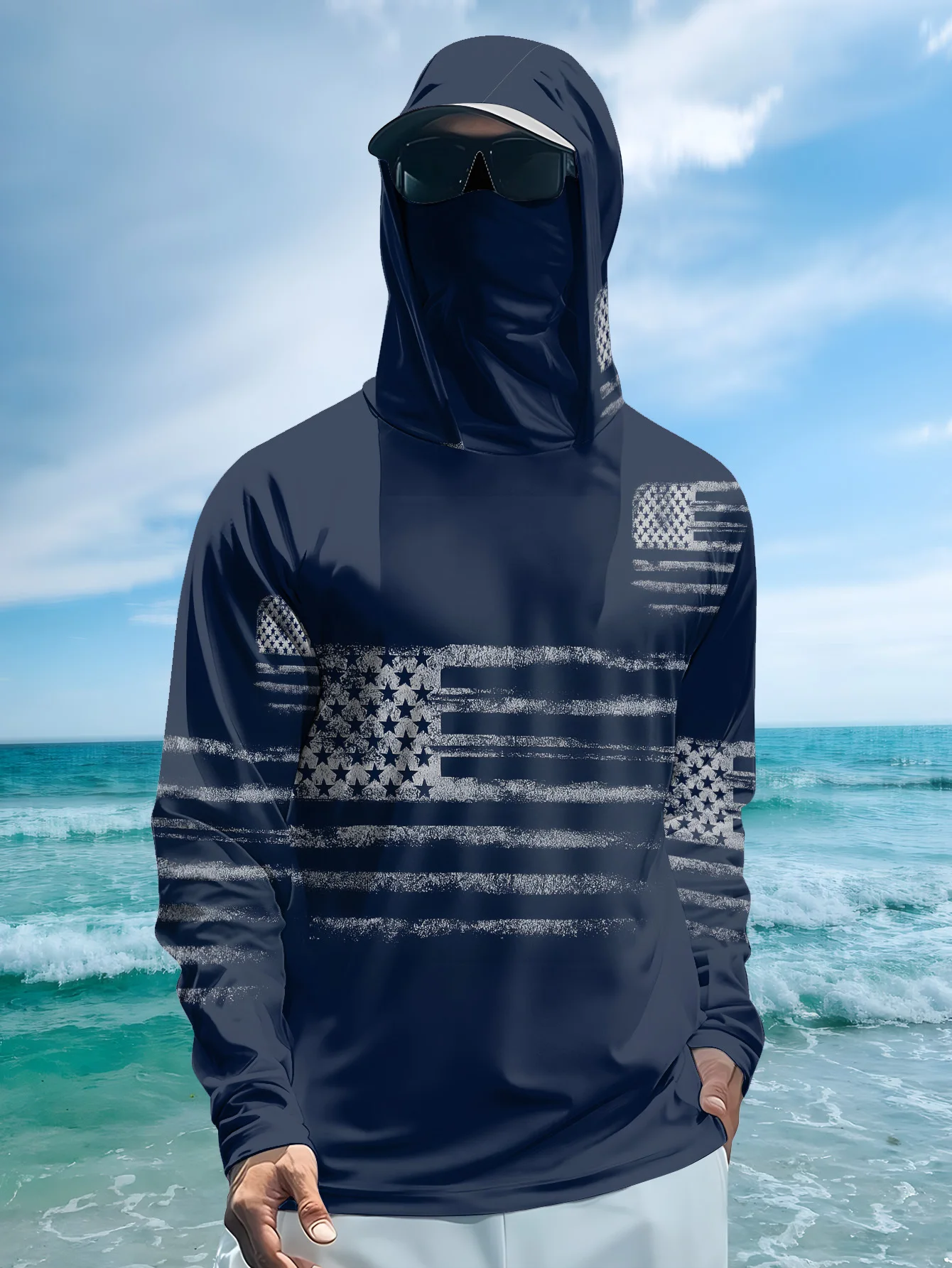 Men's Fishing Hooded Long-Sleeved Camouflage Sunscreen Breathable Anti-UV Lightweight Sweat-Resistant Fishing Shirt