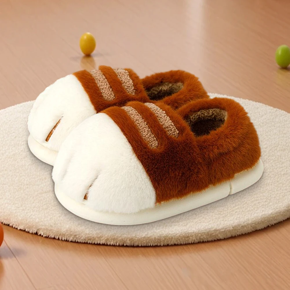 Warm Slip-on House Shoes 3D Cat Paw Plush Slippers Furry Paw Couple Slippers Anti Slip Flat Thermal Slippers for Indoor Bedroom - view 2