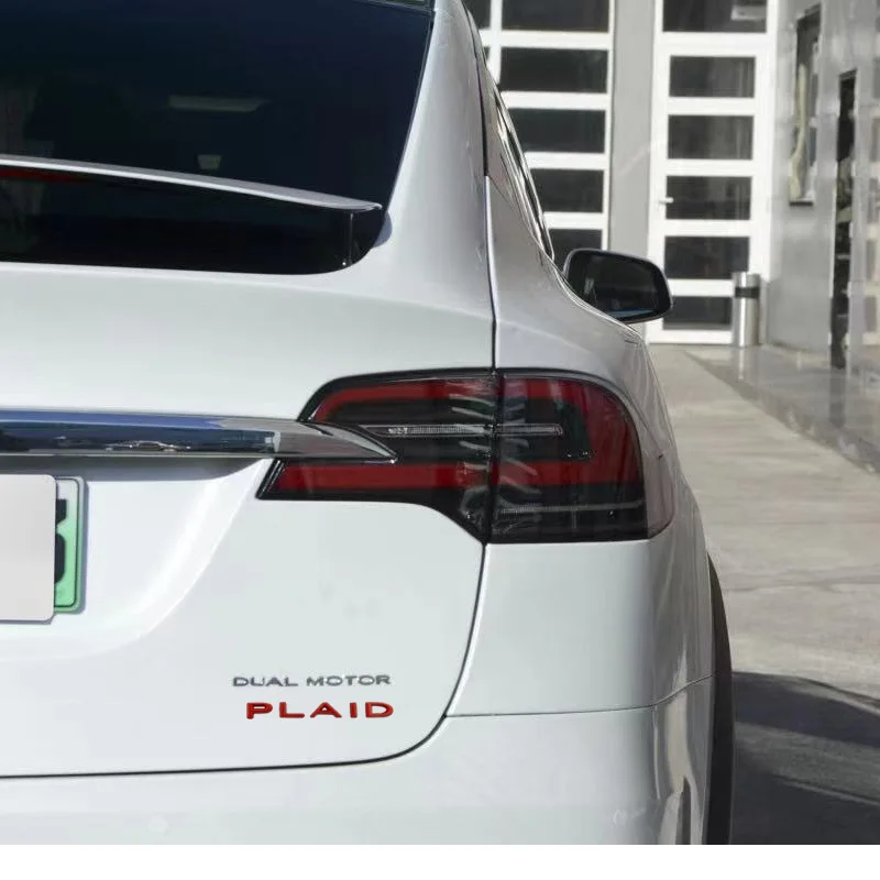 Adesivos com logotipo xadrez para tesla modelo 3 s x y abs, decalques de liga de zinco, versão plaid, desempenho, emblema de porta-malas, decoração de carro