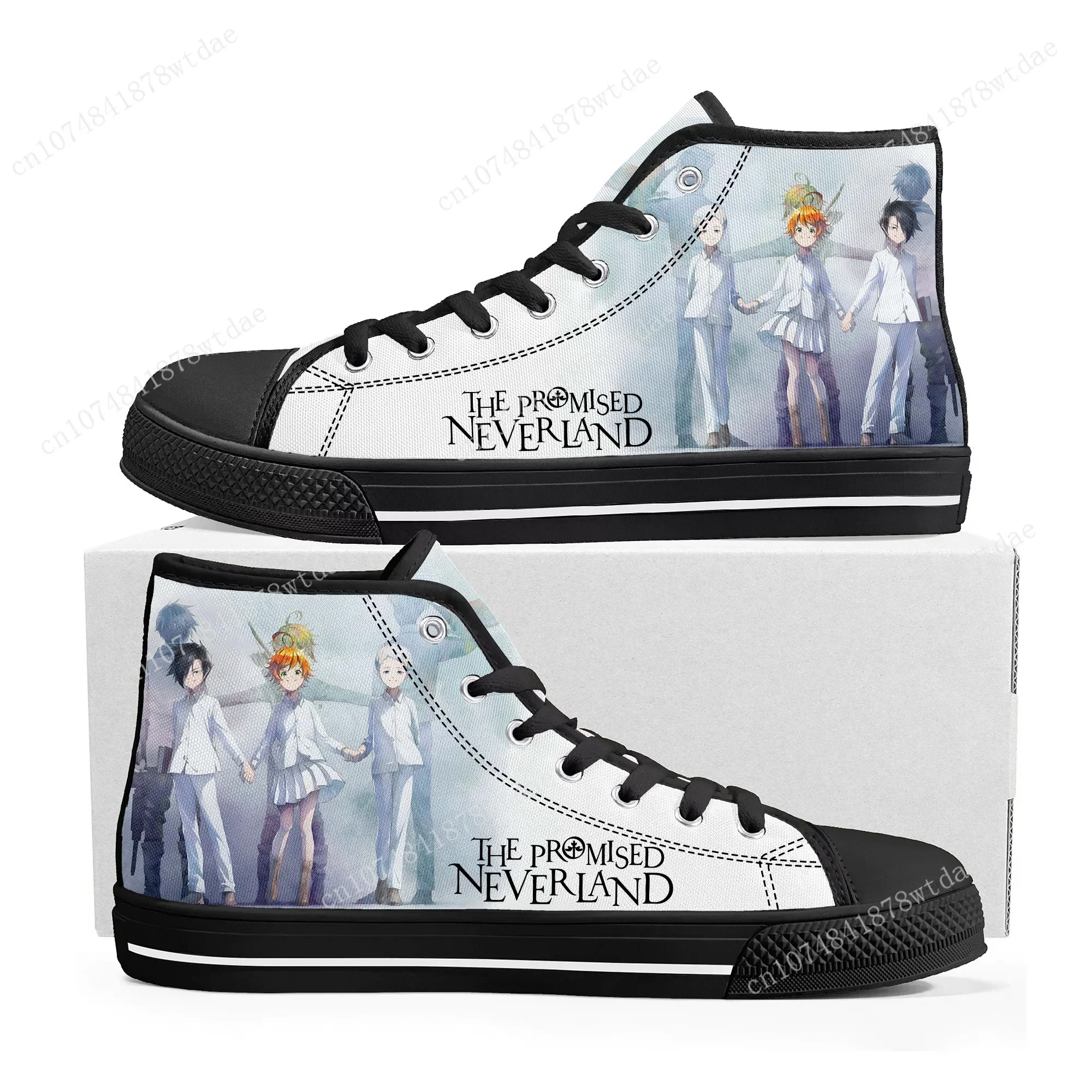 The Promised Neverland-Baskets montantes Emma pour hommes et femmes, toile de haute qualité, dessin animé de rencontre, chaussures décontractées sur mesure