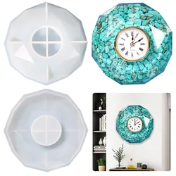 DIY Polygon Cut Shaped Clock Epoxy Silicone Mold 3D Big Round Clock Oranments Wall Hangding Decoration Molds For Resin Making