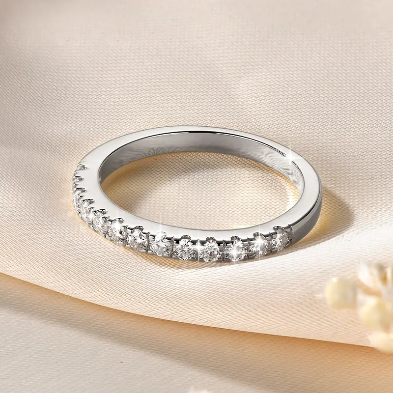 Lnngy zertifizierter 2 mm Moissanit-Halb-Eternity-Ring, 14 Karat Gold gefüllt, stapelbare Verlobungsringe für Frauen, Ehering, Schmuck, Geschenk – Detail 12